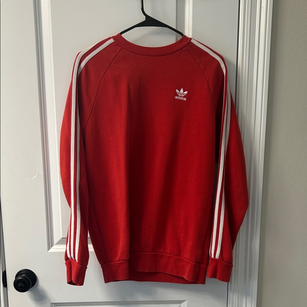 Adidas Men's Crewneck Sweater in Red with White Stripes
